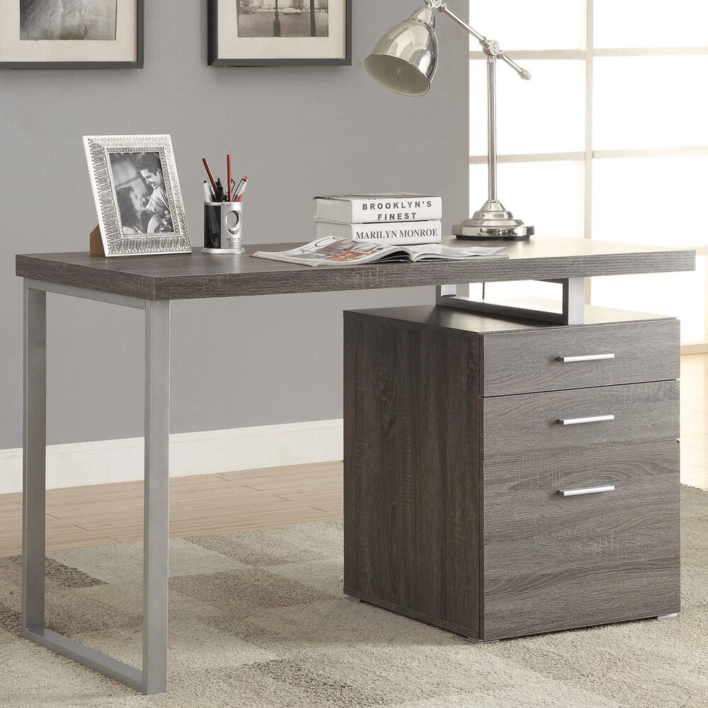 Pacific Landing Brennan 3-Drawer Office Desk in Weathered Grey and Silver, , large