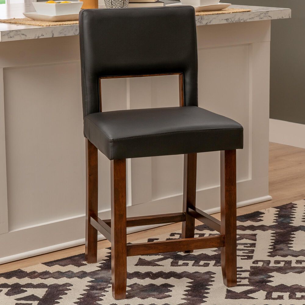 Linon Home Decor Vega Counter Stool with Black Cushion in Espresso, , large