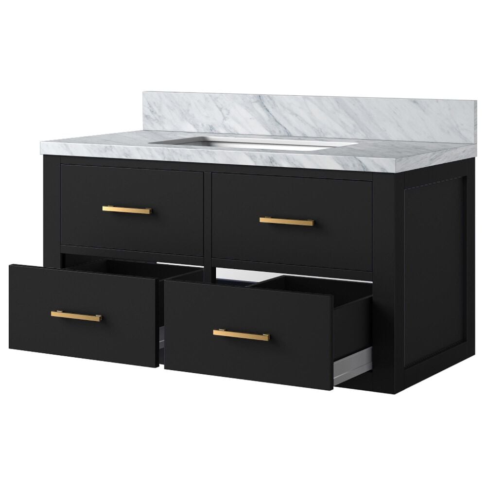 Lexora Home Castor 36&quot; Single Bathroom Vanity in Black with 2 cm White Carrara Marble Top and Rectangular Sink, , large