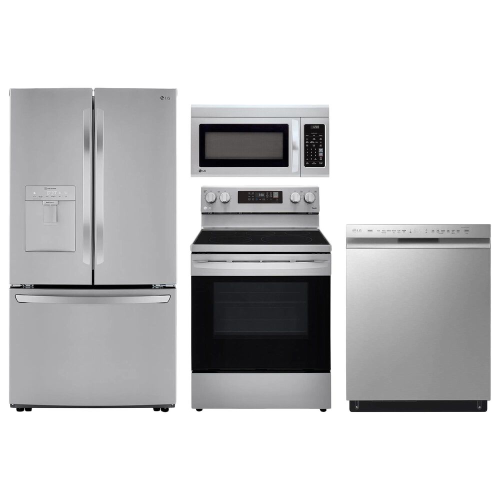 LG 4-Piece Kitchen Package with 29 Cu. Ft. French Door Refrigerator and Electric Range in Print Proof Stainless Steel, , large