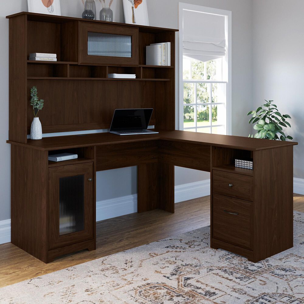 Bush Cabot 60" LShaped Desk with Hutch in Modern Walnut NFM