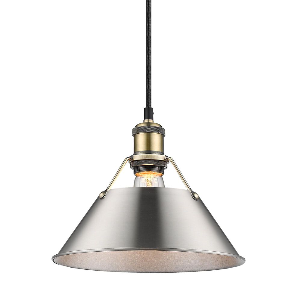 Golden Lighting Orwell 1-Light Medium Pendant with Pewter Shade in Aged Brass, , large
