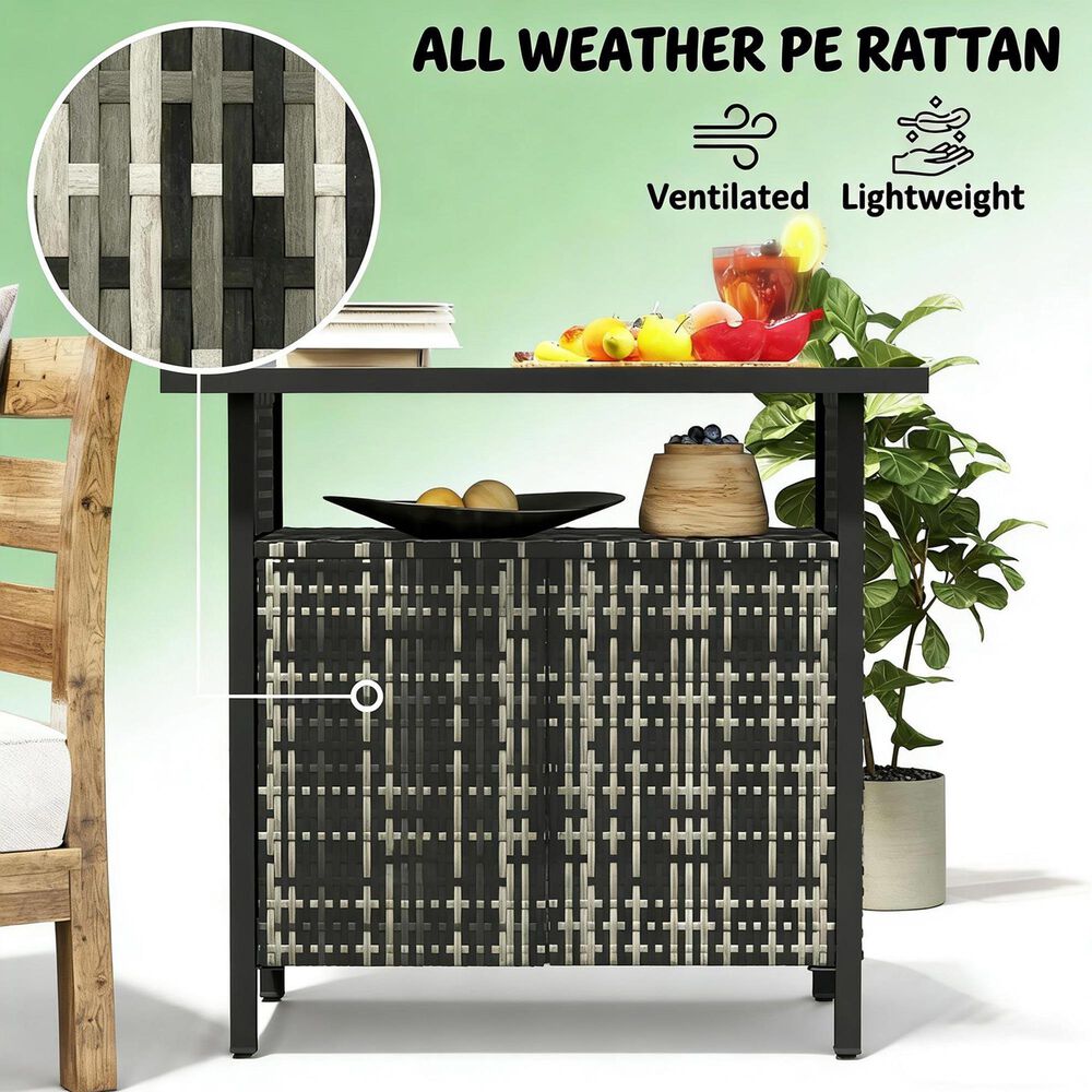Hearth and Haven Patio Bar Table with Cabinet in Mixed Gray, , large