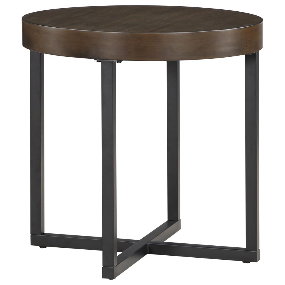 Steve Silver Furniture Yukon Round End Table in Walnut and Black, , large
