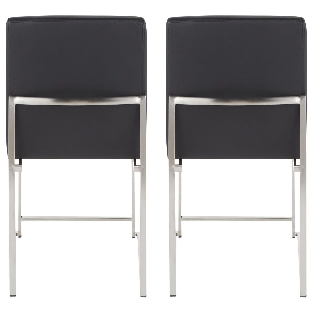 Lumisource Fuji Side Chair with Black Faux Leather Cushion in Brushed Stainless Steel &#40;Set of 2&#41;, , large
