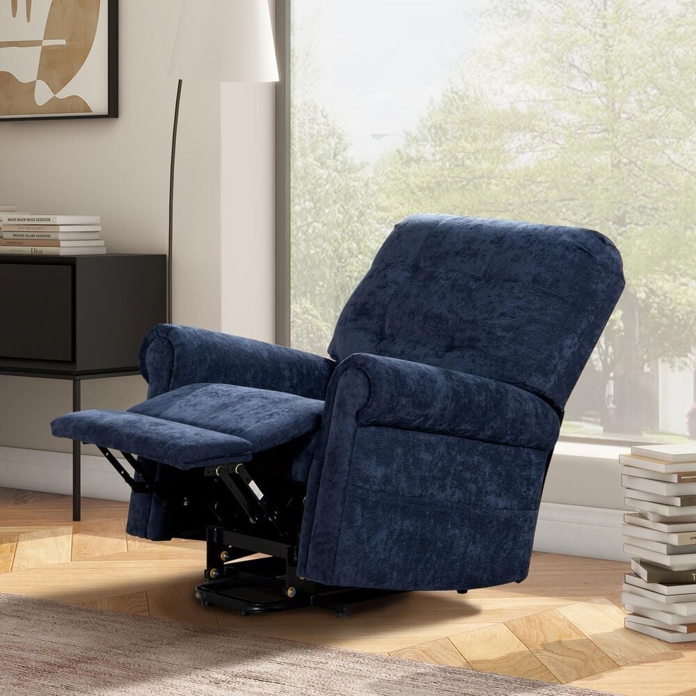 Jennifer Taylor Home Irwin Power Lift Assistance Recliner Chair in Dusk Navy Blue, , large