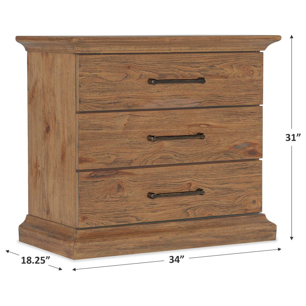 Hooker Furniture Big Sky 34&quot; 3-Drawer Nightstand in Vintage Natural, , large