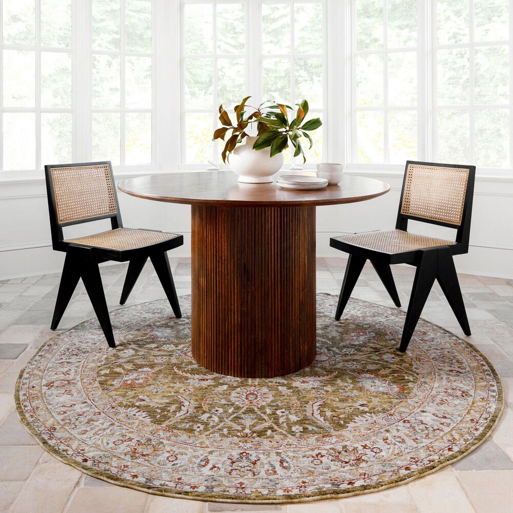 Surya Mona Lisa 6&#39;7&quot; Round Mustard, Tan, Olive, Brick Red, Sage, Dark Blue and Burgundy Area Rug, , large