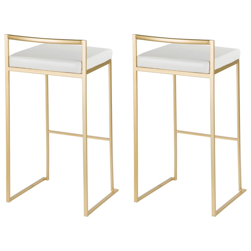 Lumisource Fuji Stackable Barstool with White Faux Leather in Gold &#40;Set of 2&#41;, , large
