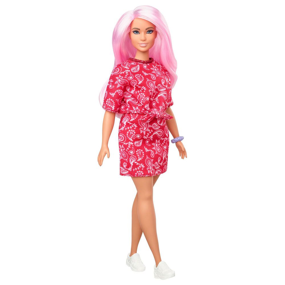 Barbie Fashionista Long Pink Hair and Red Paisley Outfit, , large