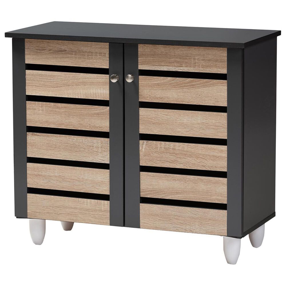 Baxton Studio Gisela 2-Door Shoe Storage Cabinet in Oak/Dark Gray, , large