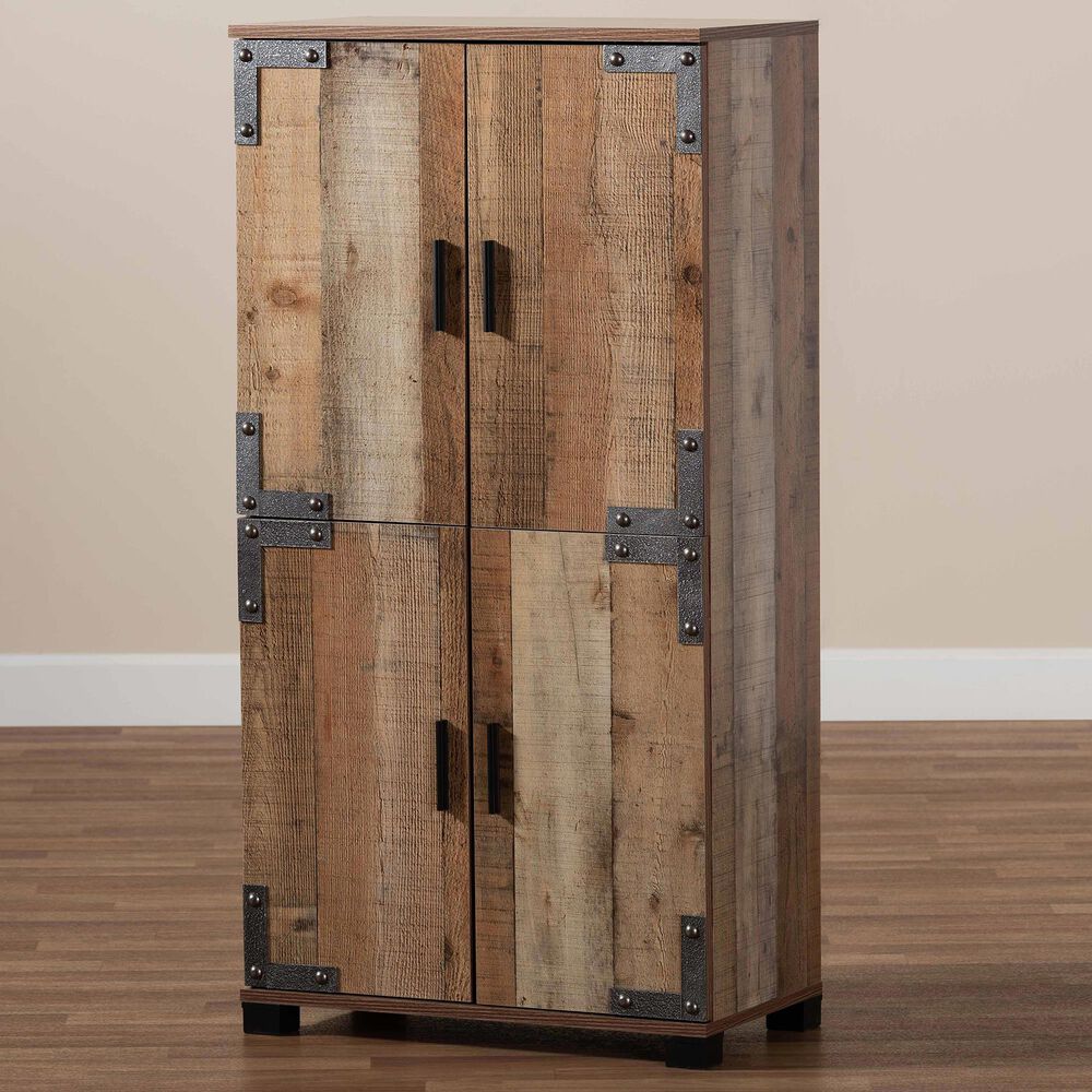Baxton Studio Cyrille 4-Door Shoe Cabinet in Brown, , large