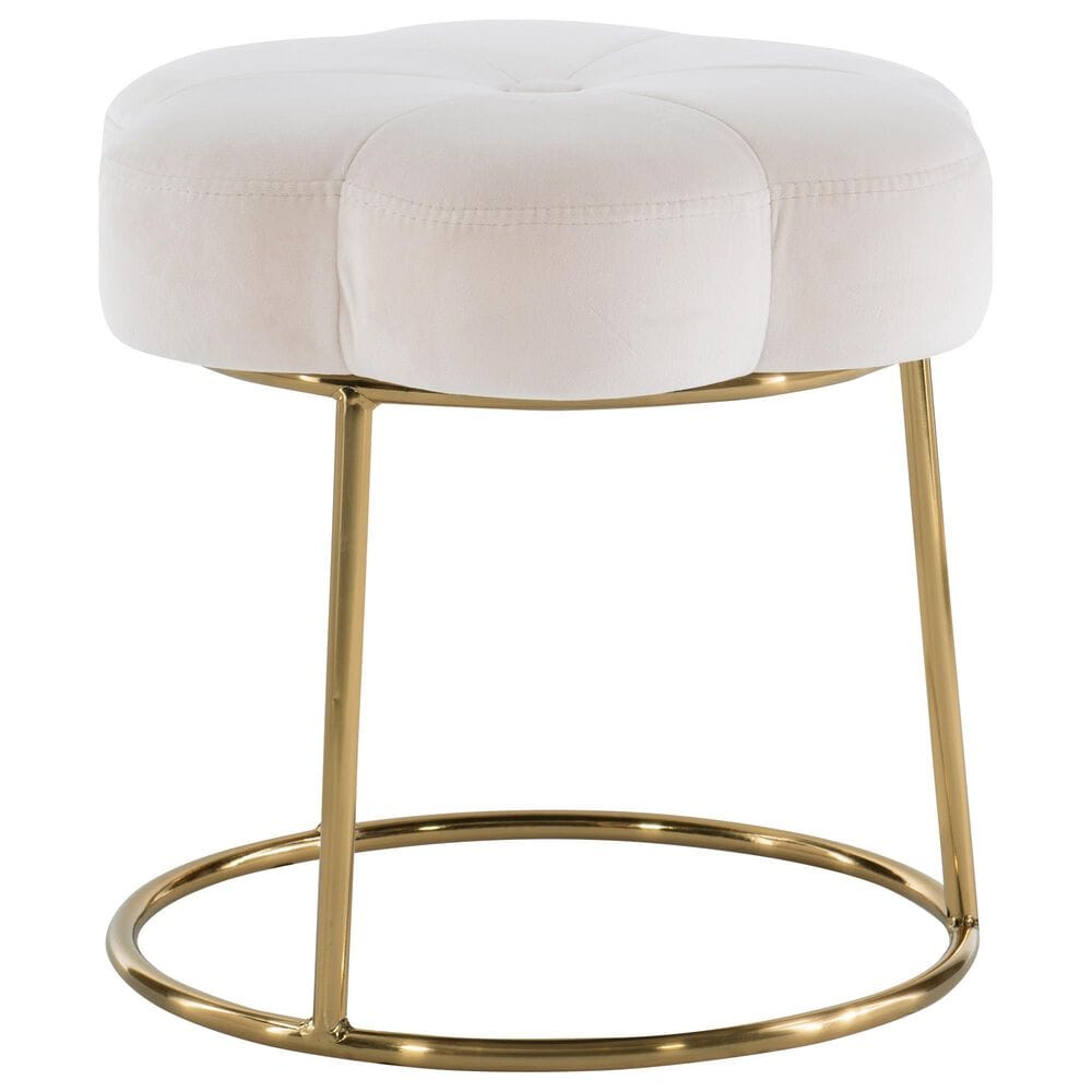 Linon Home Decor Seraphina Vanity Stool with White Cushion in Gold, , large