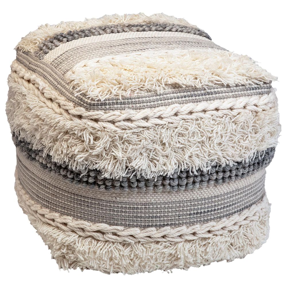 Blue Sun Designs Visev Pouf in Ivory and Grey Wool, , large