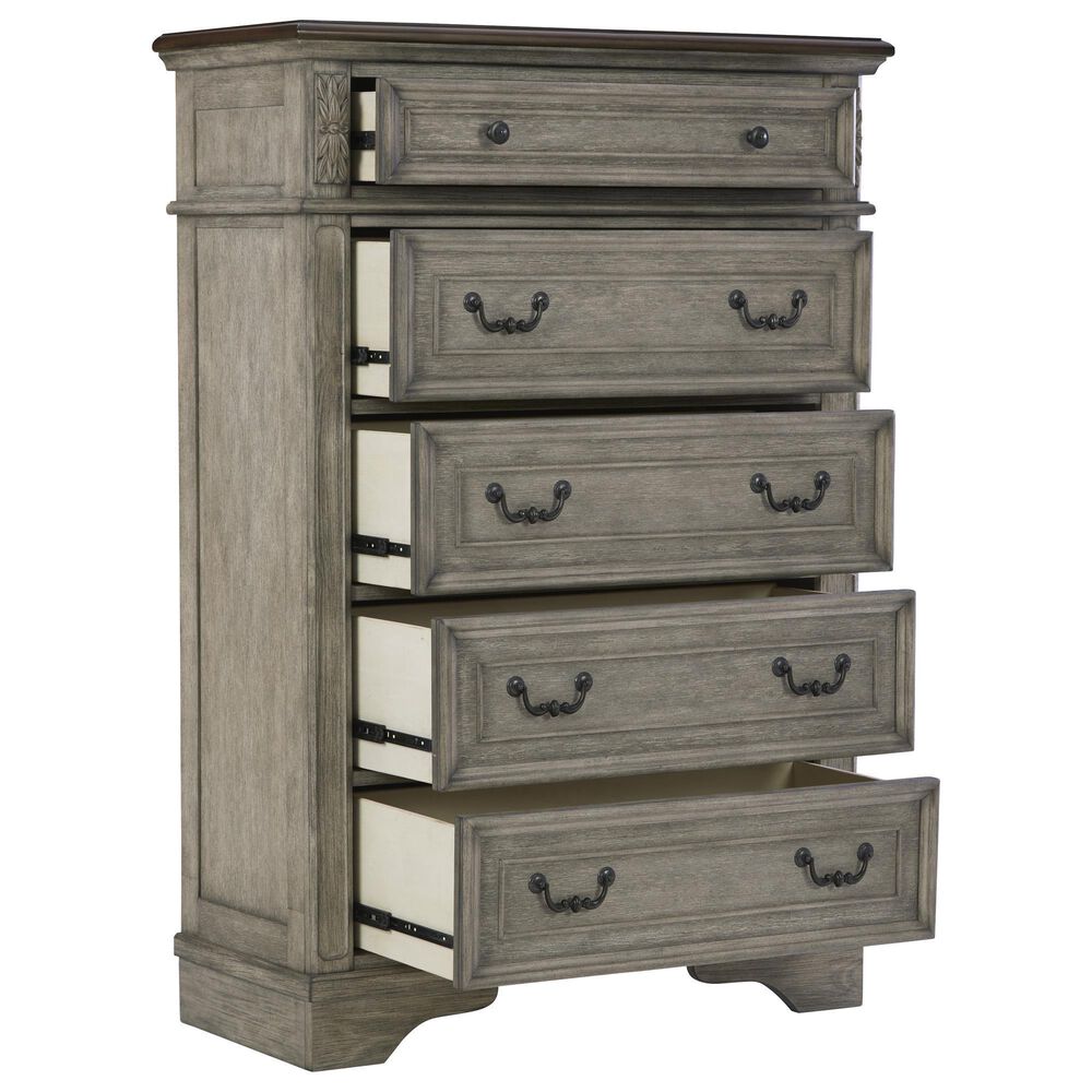 Ashley Lodenbay 5 Drawer Chest in Antiqued Gray and Walnut Brown, , large