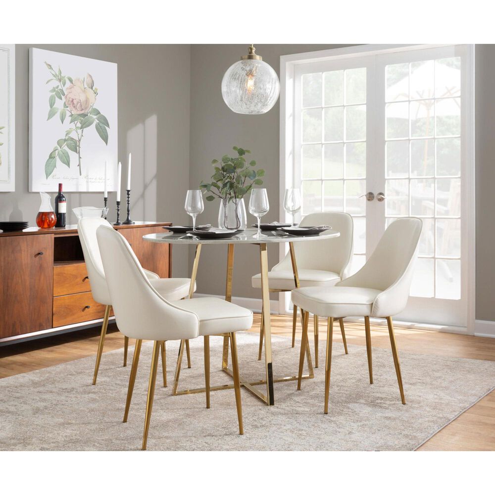 LumiSource Marcel Side Chair with White Faux Leather Cushion in Gold (Set of 2), , large