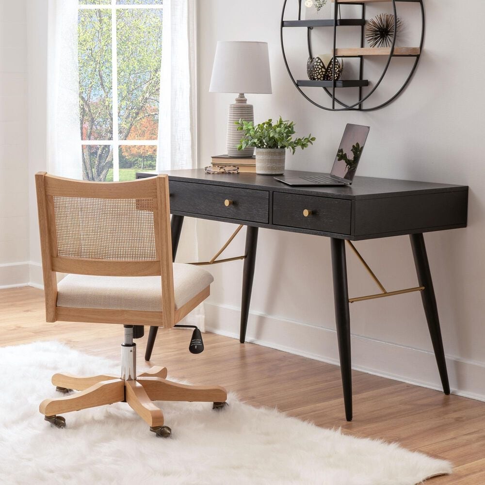 Linon Home Decor Bauer Swivel Office Chair with Cream Cushion in Natural, , large