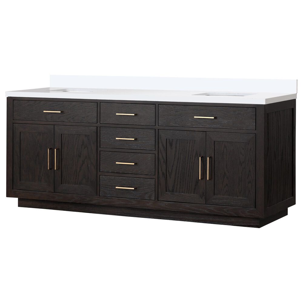 Lexora Home Abbey 84" Double Bathroom Vanity in Black Oak with 2 cm White Quartz Top and Rectangular Sinks, , large