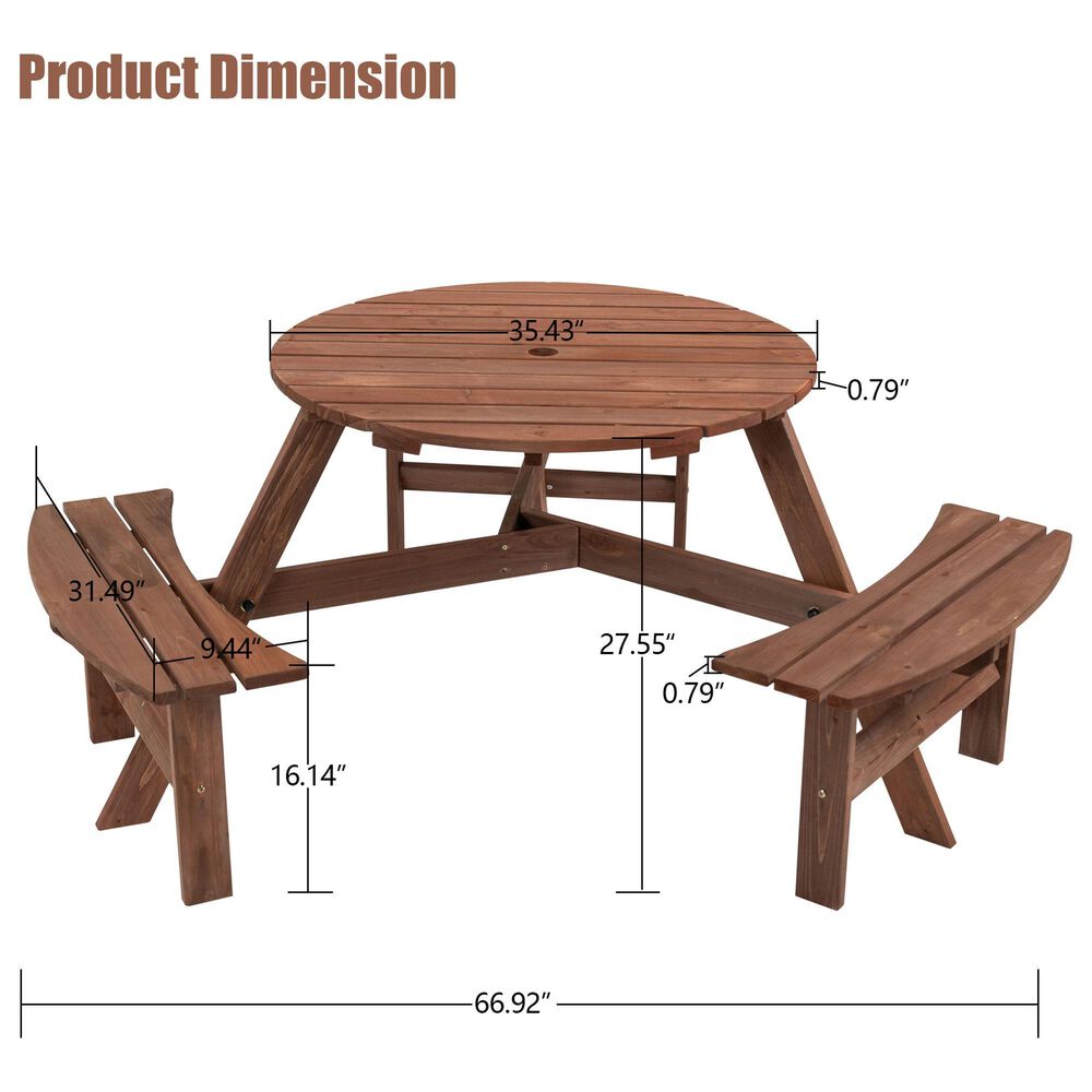 Hearth and Haven 4-Piece Patio Picnic Table with Benches in Brown, , large