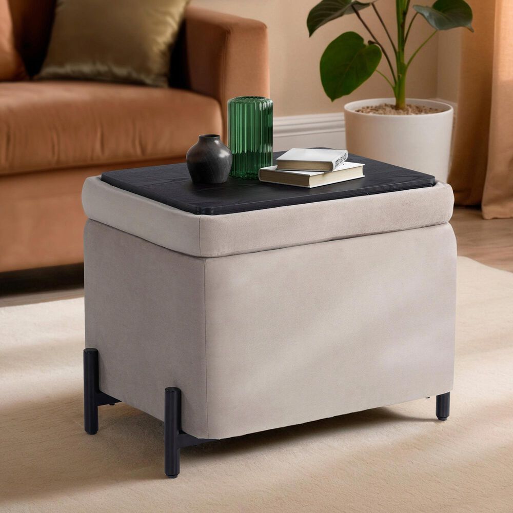 Lifestyle Solutions Kona Small Storage Ottoman in Taupe, , large