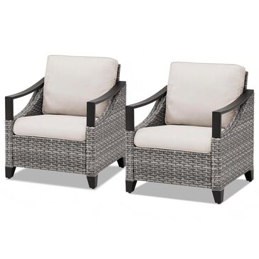 Sunwell Garden Patio Stationary Chair with Gray Frame and Metal Armrests in Beige (Set of 2), , large