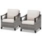Sunwell Garden Patio Stationary Chair with Gray Frame and Metal Armrests in Beige (Set of 2), , large