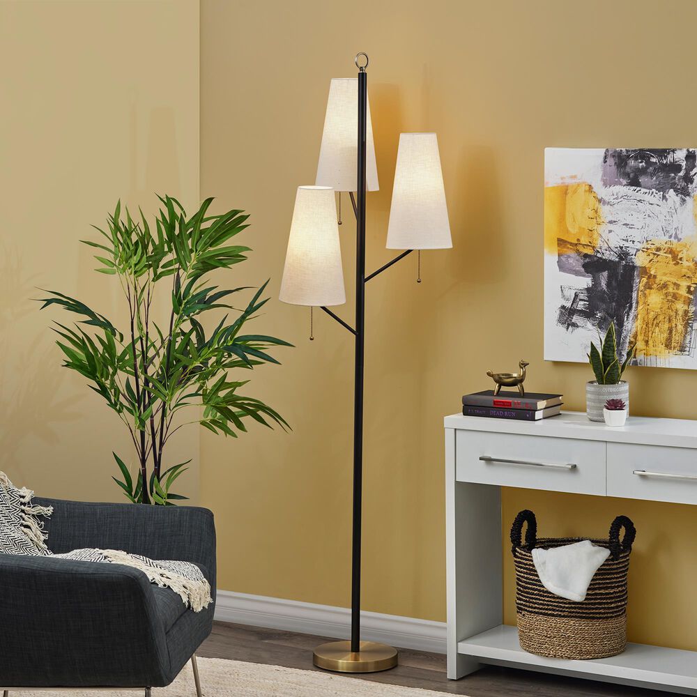 Adesso Daniel Floor Lamp in Black and Antique Brass, , large