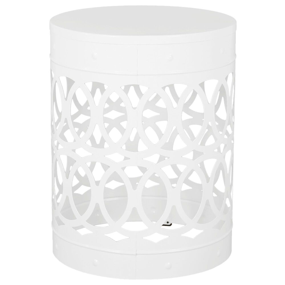 Hearth and Haven Cylindrical-Shaped Iron Patio End Table in White &#40;Set of 2&#41;, , large