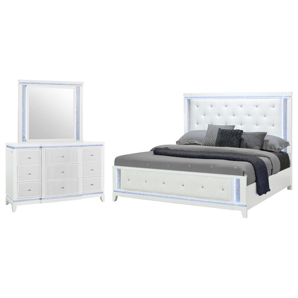 Global Furniture USA Alina 3-Piece King Upholstered Panel Bedroom Set in White, , large