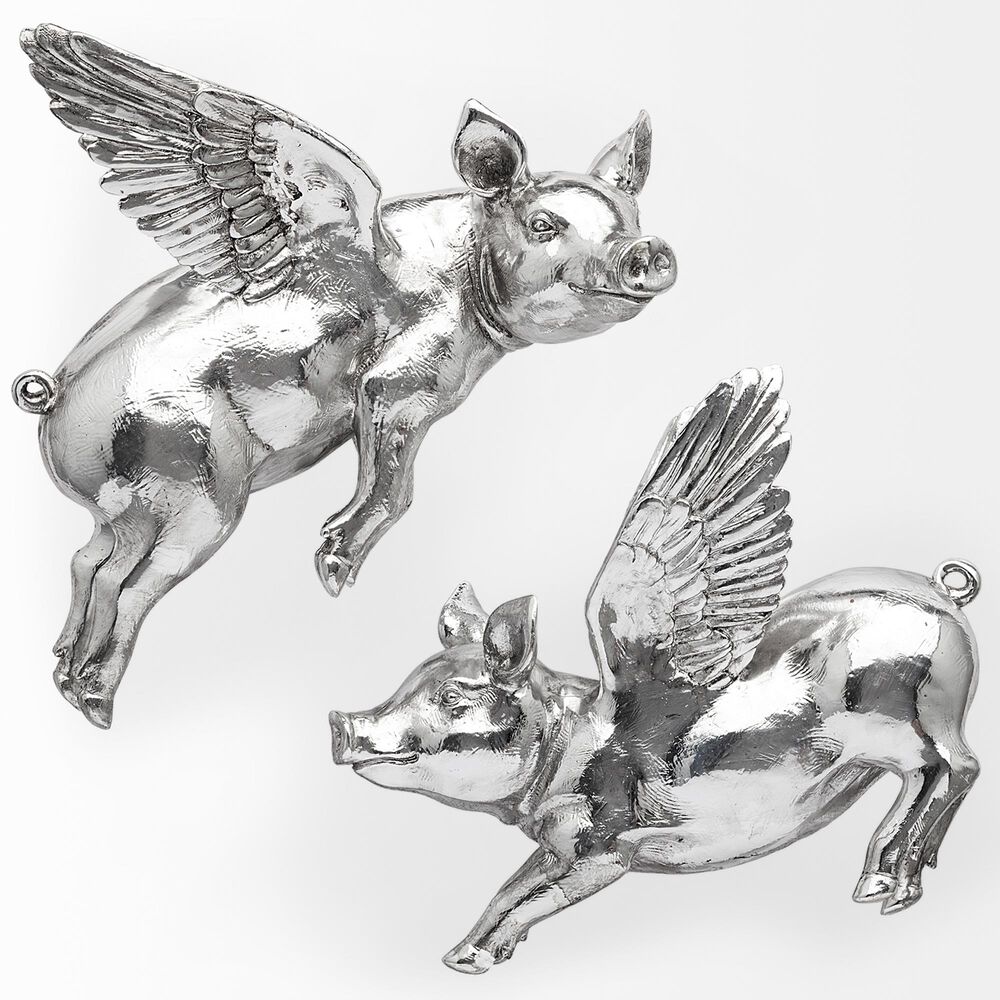 Mercana Hogbadi Flying Pigs in Silver Wall Art &#40;Set of 2&#41;, , large