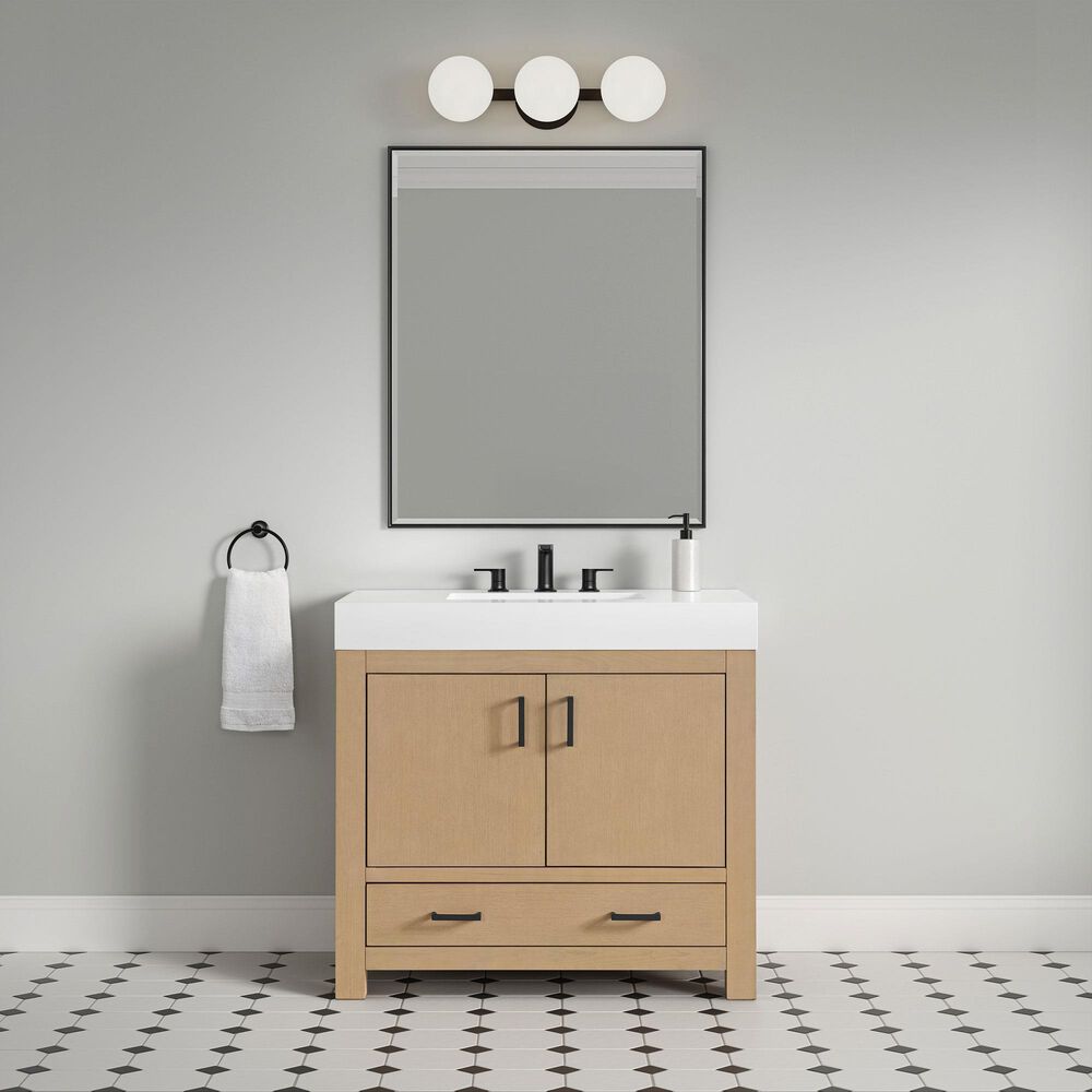 37B Alanya 36" Single Bathroom Vanity in Warm Oak with White Composite Stone Top, , large