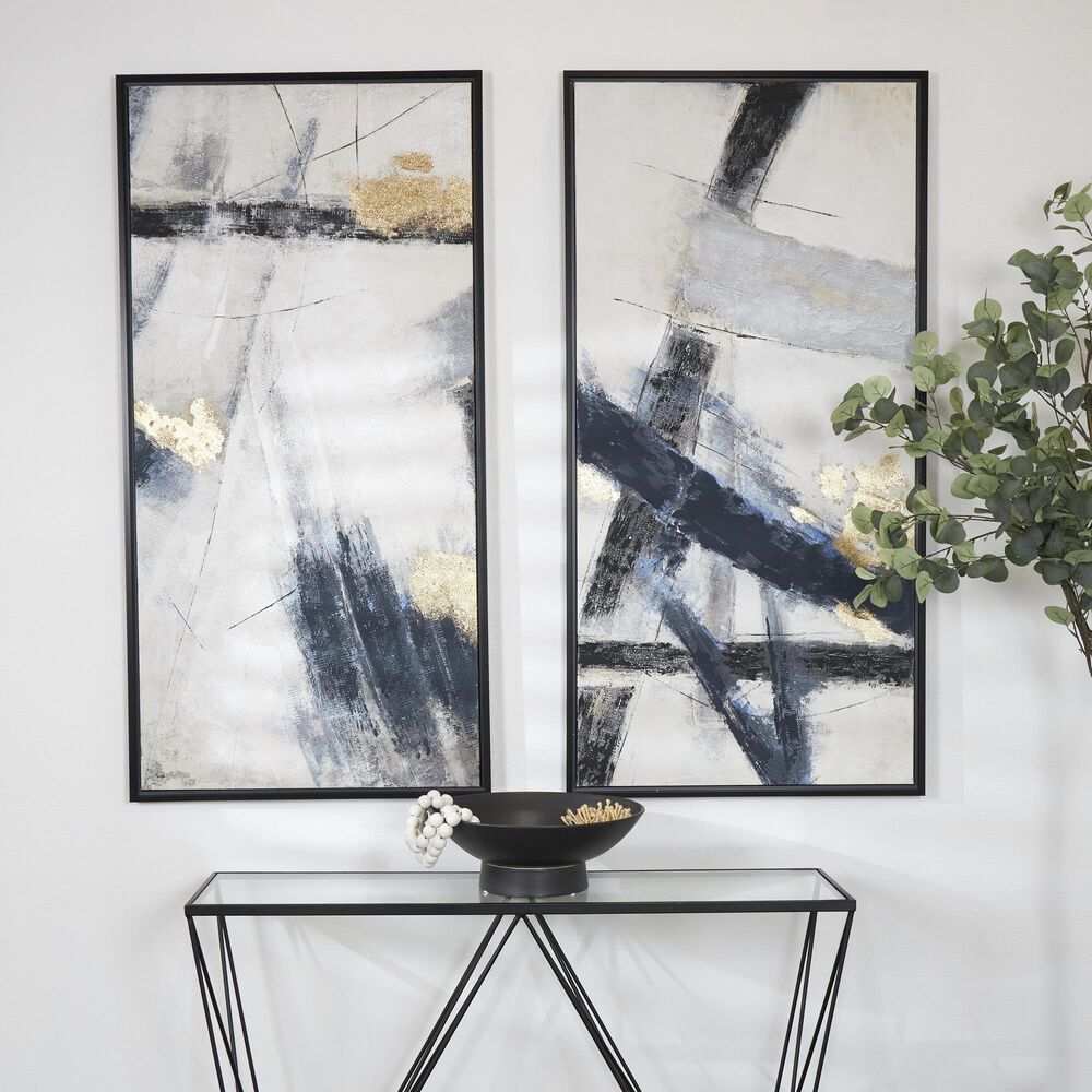 Maple and Jade 55&quot; x 28&quot; Abstract Wall Art in Light Gray, Black, Silver and White &#40;Set of 2&#41;, , large