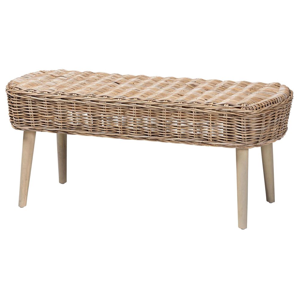 Baxton Studio Raisa Bench in Grey and Light Brown, , large