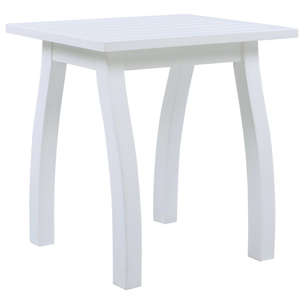 Hearth and Haven Selma Outdoor End Table with Slatted Top and Curved Legs in White, , large
