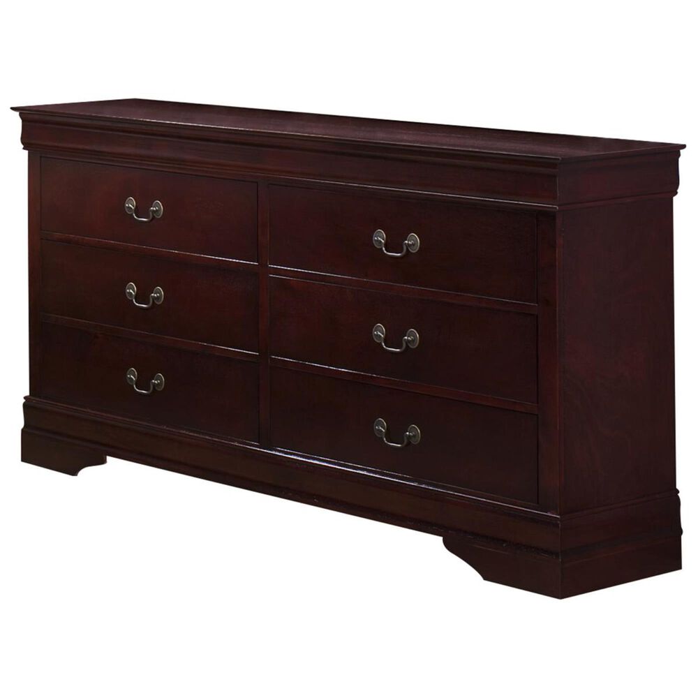 Crown Mark Louis Philip 6 Drawer Dresser in Cherry, , large