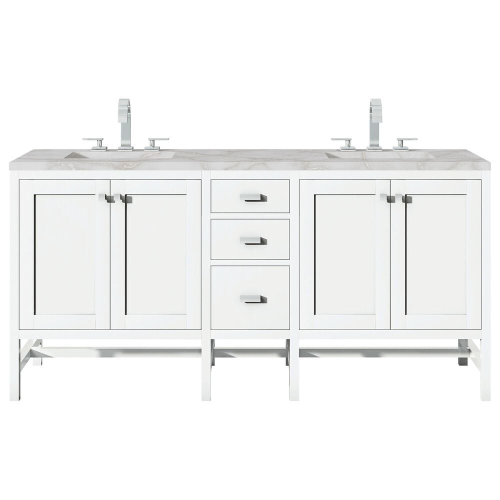 James Martin Vanities Addison 72" Double Bathroom Vanity in Glossy White with 3 cm Victorian Silver Quartz Top and Rectangular Sinks, , large