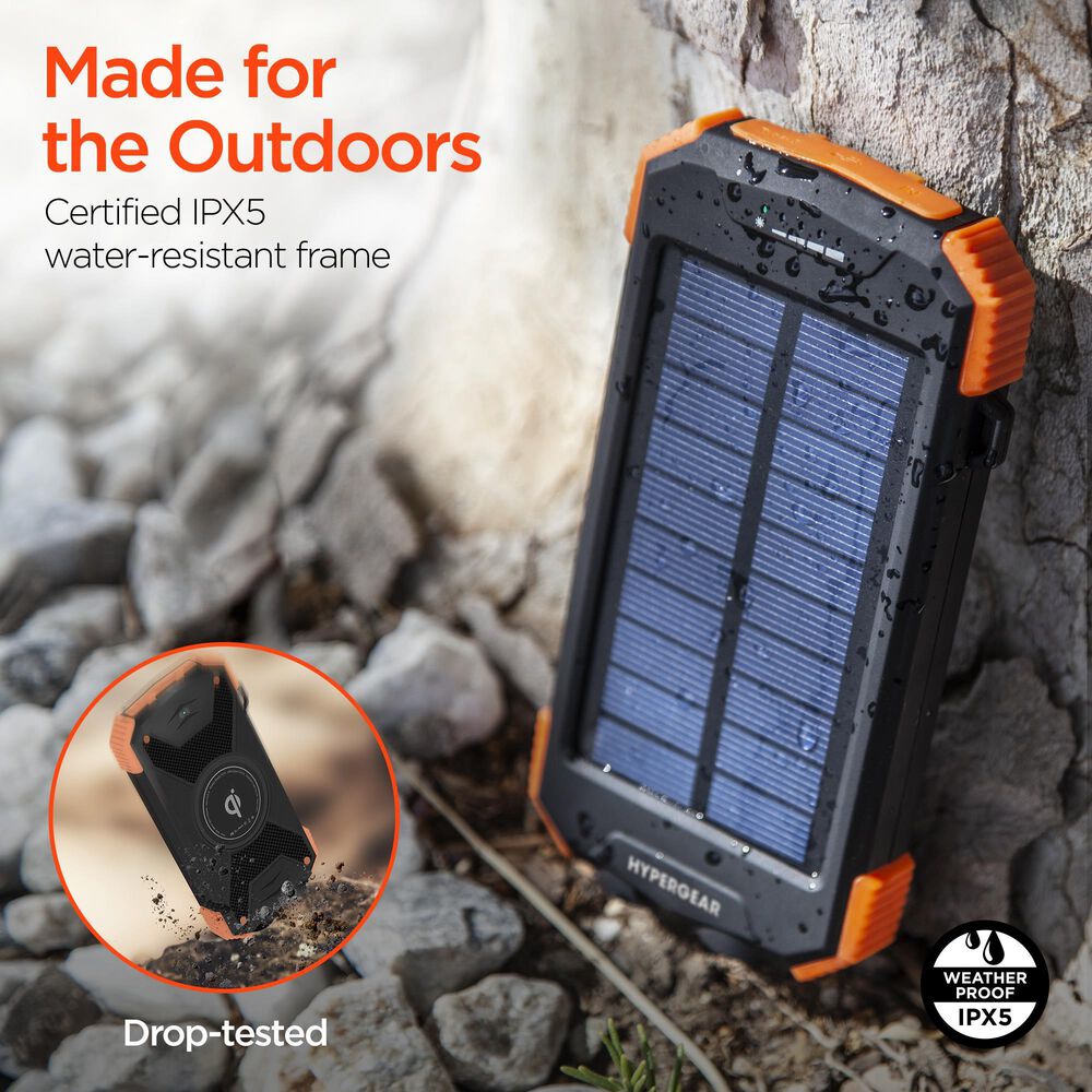 Hypercel Solar 10000 mAh Wireless Power Bank in Black, , large