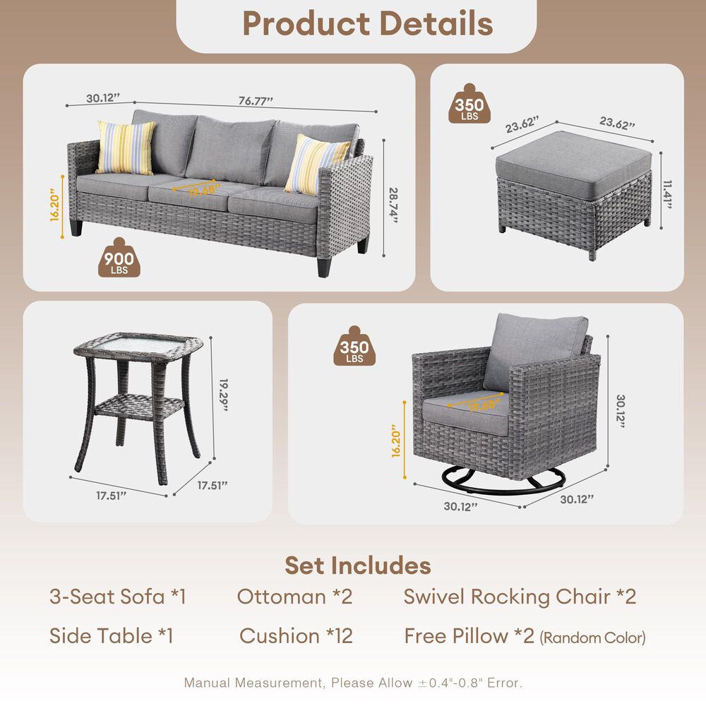 HOMLUX 6-Piece Patio Conversation Set in Dark Gray, , large