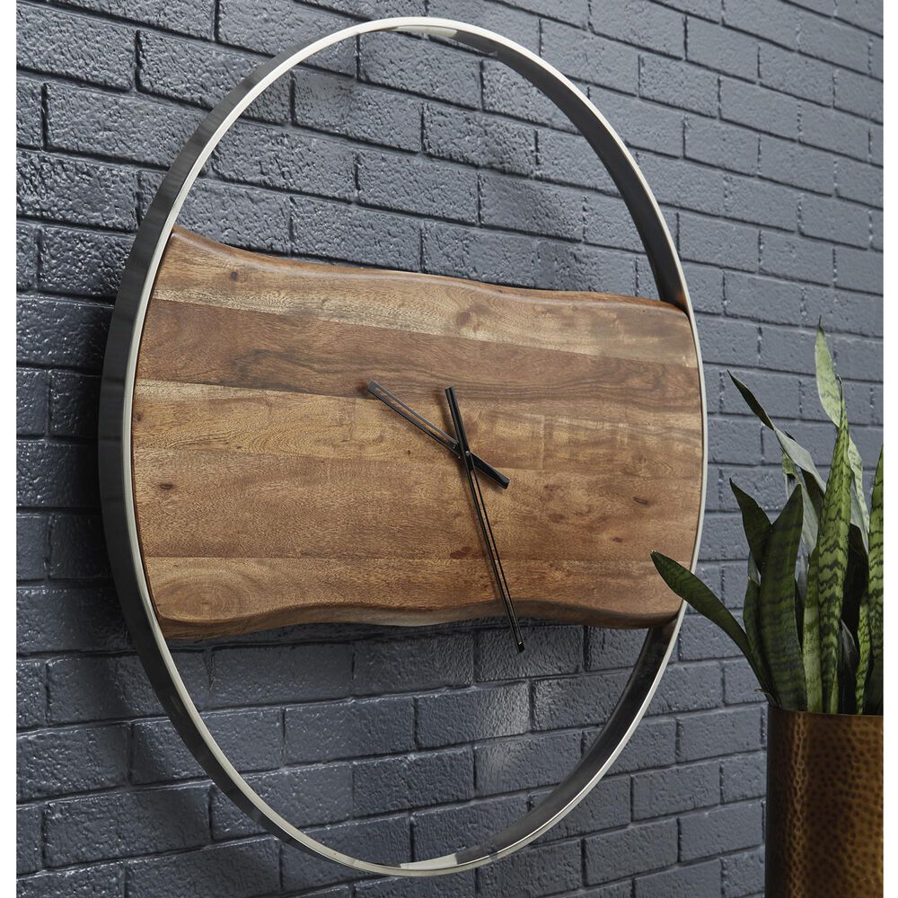 Ashley Panchali Wall Clock in Brown and Silver, , large