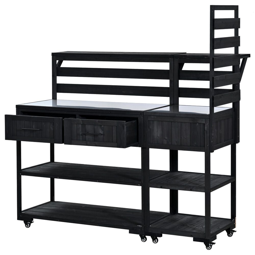 HOMLUX 62.3'' Outdoor Kitchen Island in Black, , large