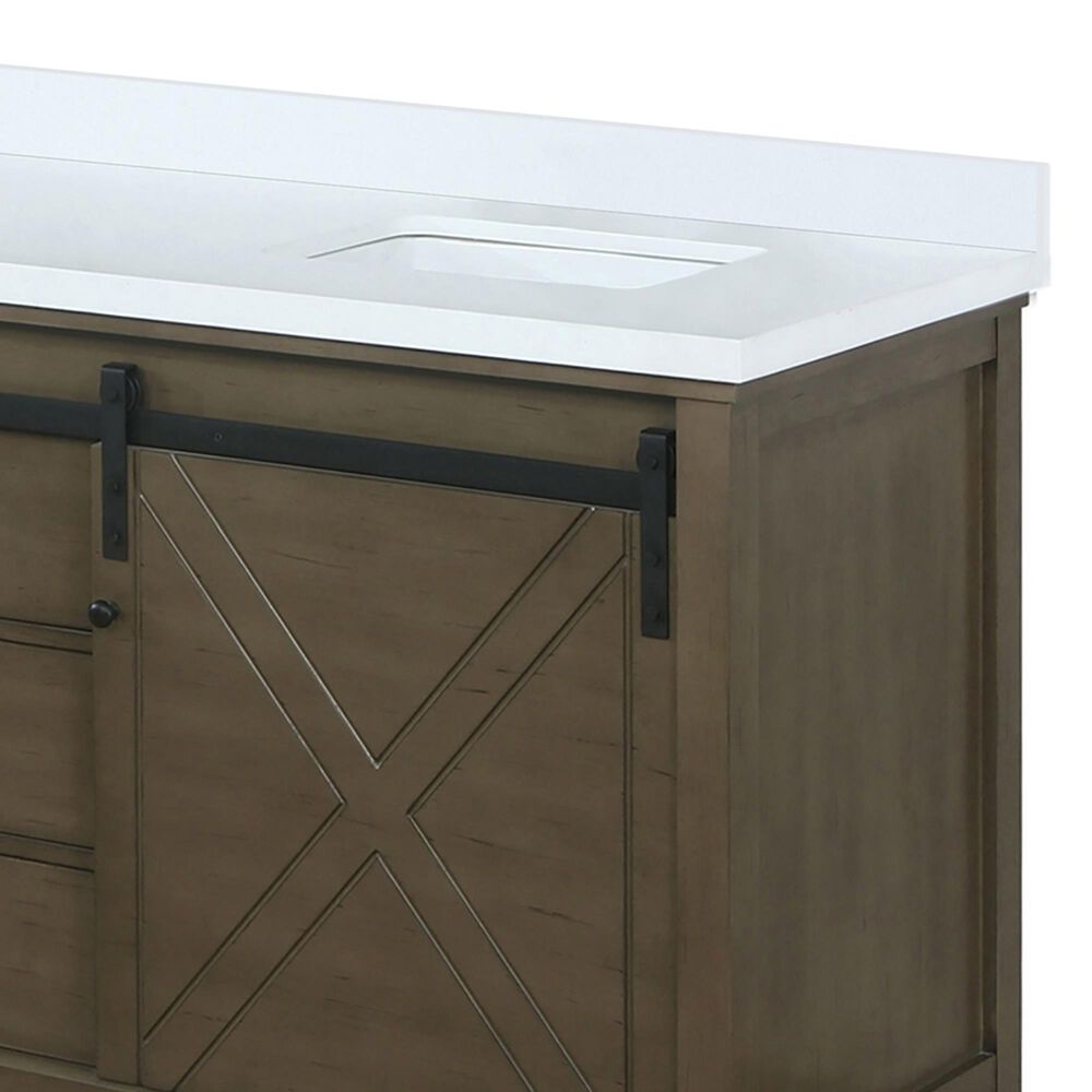 Lexora Home Marsyas 80&quot; Double Bathroom Vanity in Rustic Brown with 2 cm White Cultured Marble Top and Rectangular Sinks, , large