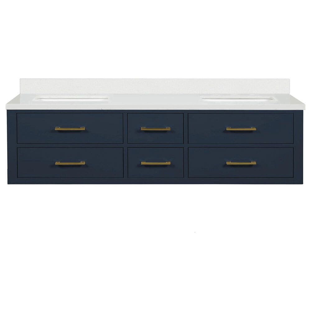 Lexora Home Castor 72&quot; Double Bathroom Vanity in Blue with 2 cm White Quartz Top and Rectangular Sinks, , large