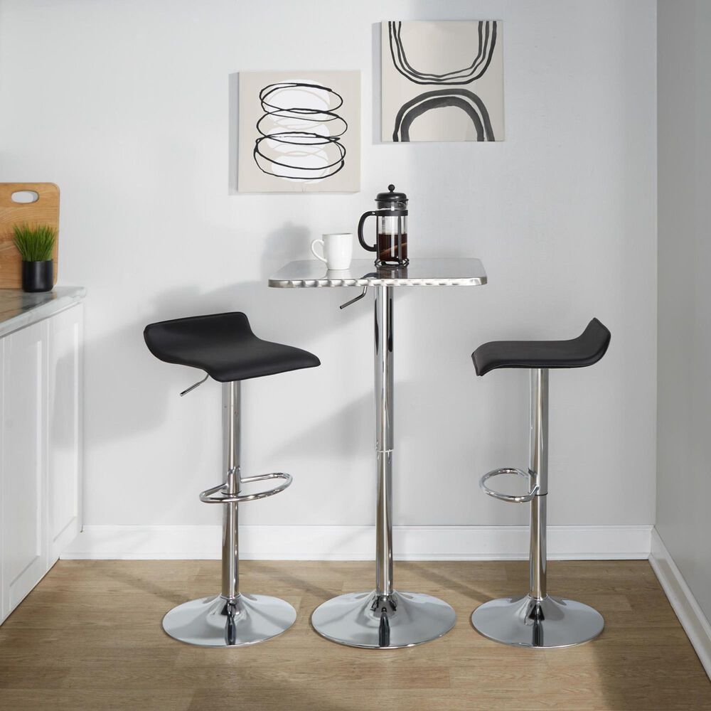 LumiSource Bistro-Ale 3-Piece Bar Set with Black Cushion in Silver and Chrome, , large