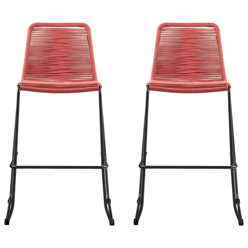 Blue River Shasta Patio Bar Stool with Brick Red Rope Seat in Black (Set of 2), , large