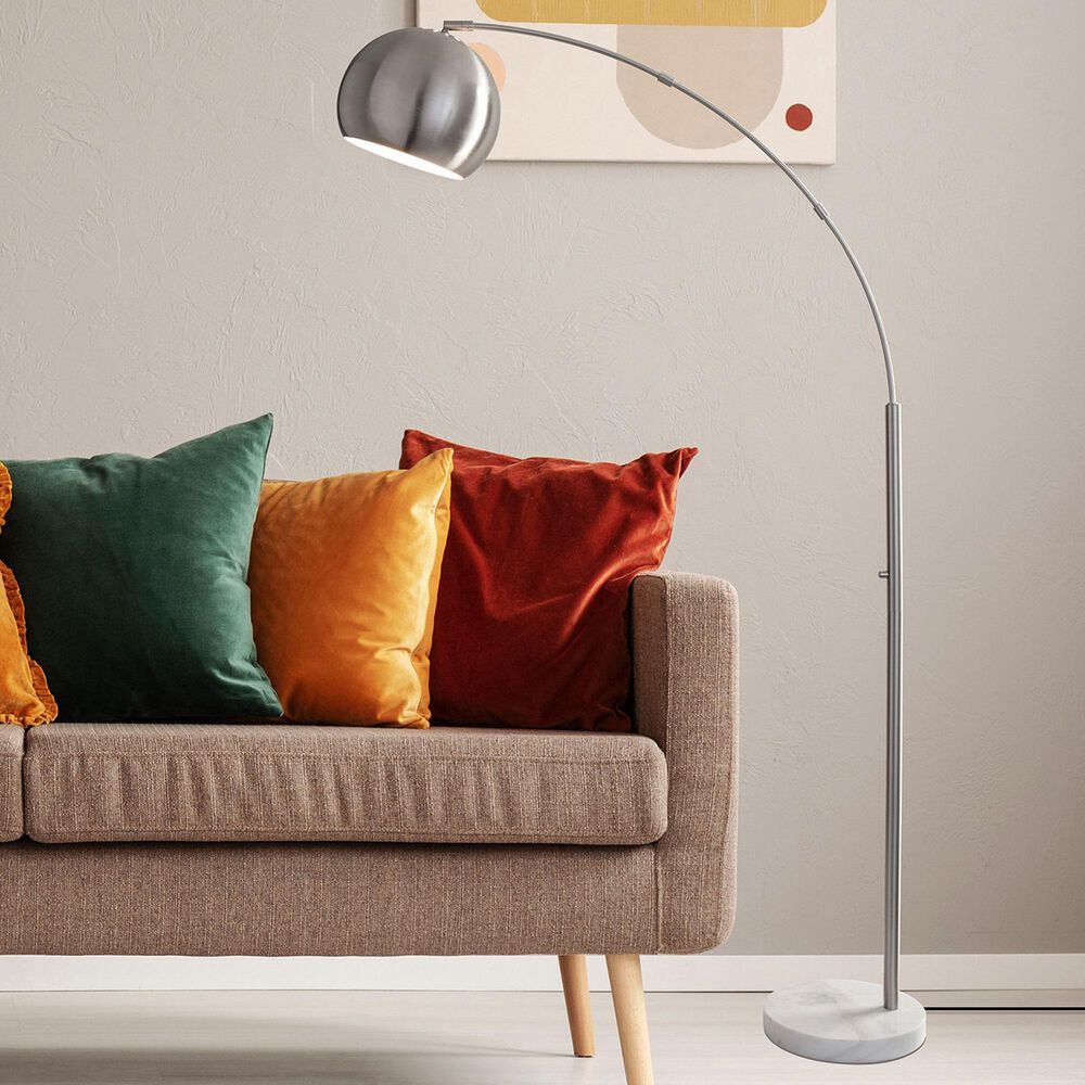 Adesso Astoria Arc Lamp in Brushed Steel and White Marble, , large