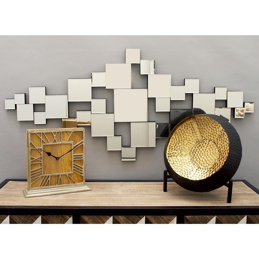 Maple and Jade 21&quot; x 48&quot; Glass Geometric Wall Mirror with Square Mirrors in Silver, , large