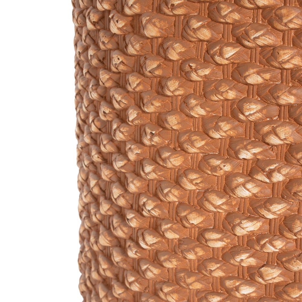 Hearth and Haven Evie Outdoor Round Side Table with Basket Weave Pattern in Brown, , large