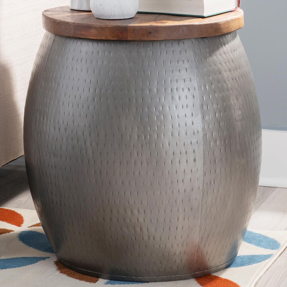 Linon Home Decor Royce 19" Drum Side Table with Storage in Brass, , large