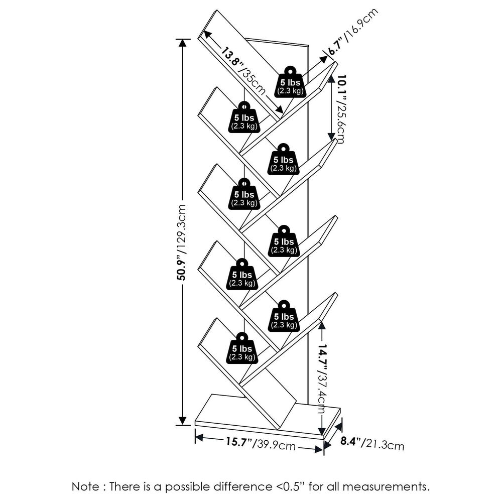 HOMLUX 9-Tier Shelf Tree Bookcase in French Oak, , large