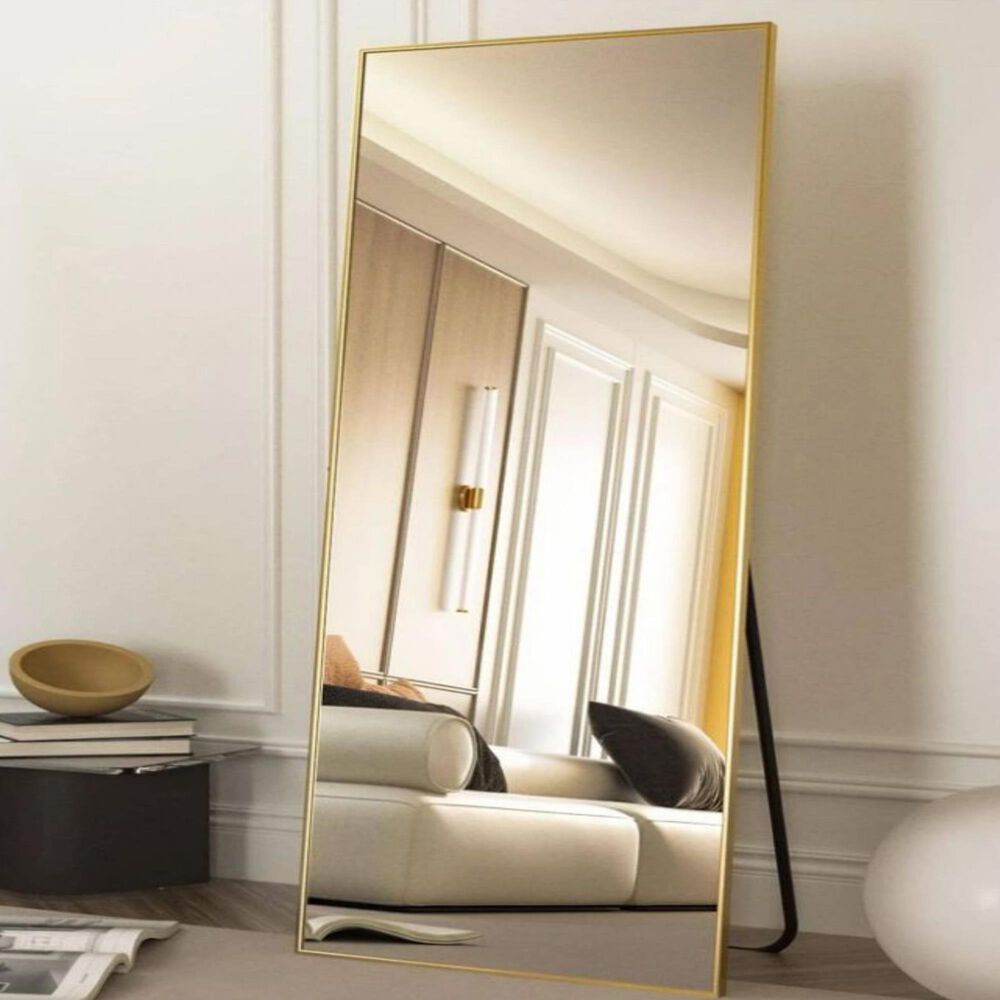 HOMLUX 58" x 18" Rectangular Leaning Floor Mirror in Gold, , large